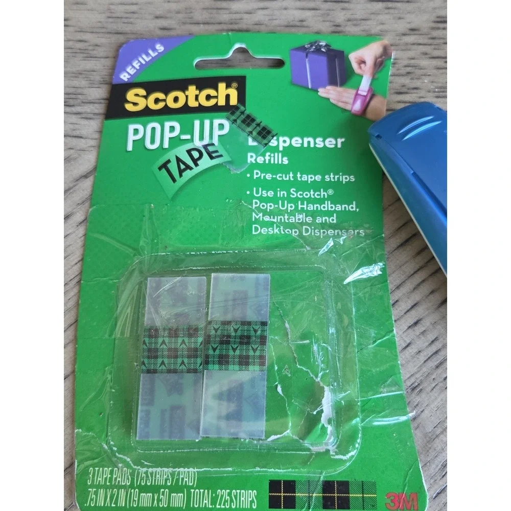 Scotch Pop Up Tape Handband Dispenser With Tape Refill Strips New Aqua Blue