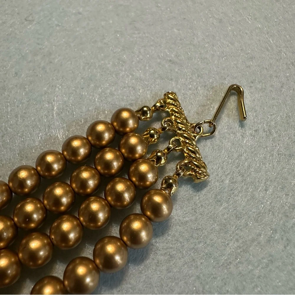 Vintage Matte Gold Bead Four Strand Choker- Stunning and Excellent Condition