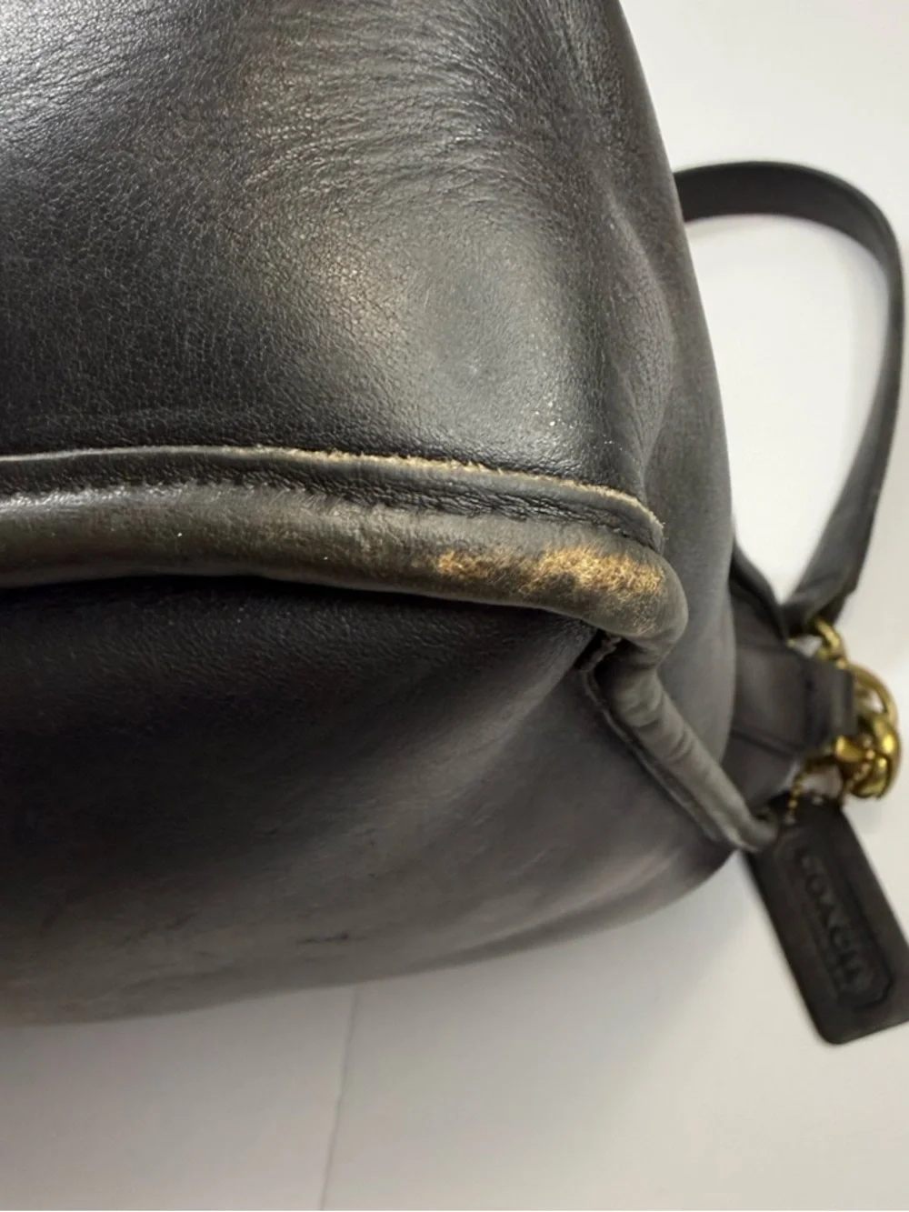 Coach vintage Black Leather briefcase messenger Bag full grain leather EUC