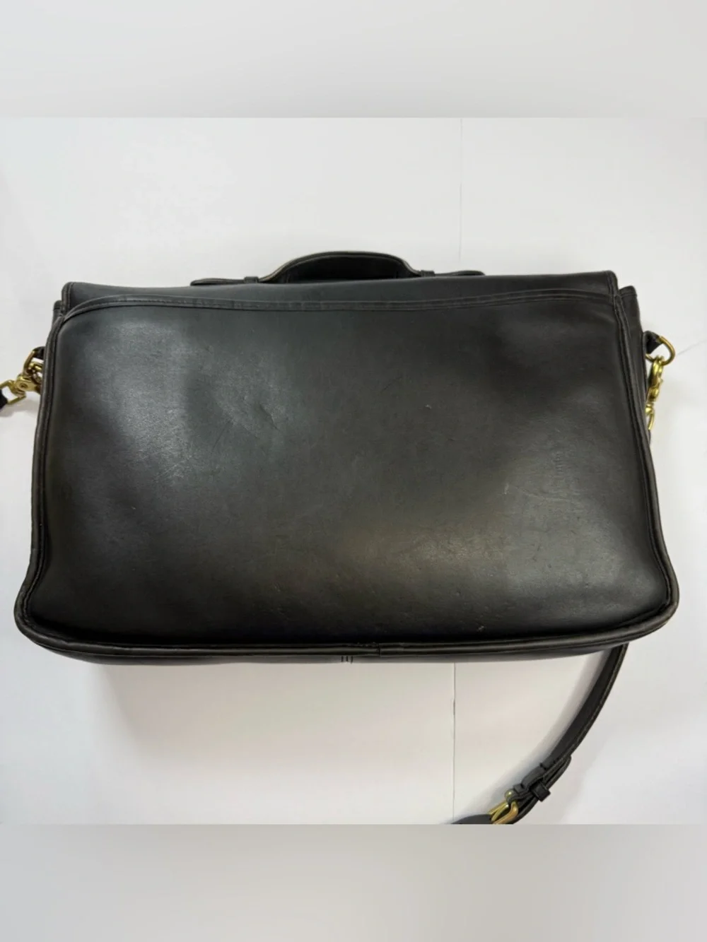 Coach vintage Black Leather briefcase messenger Bag full grain leather EUC