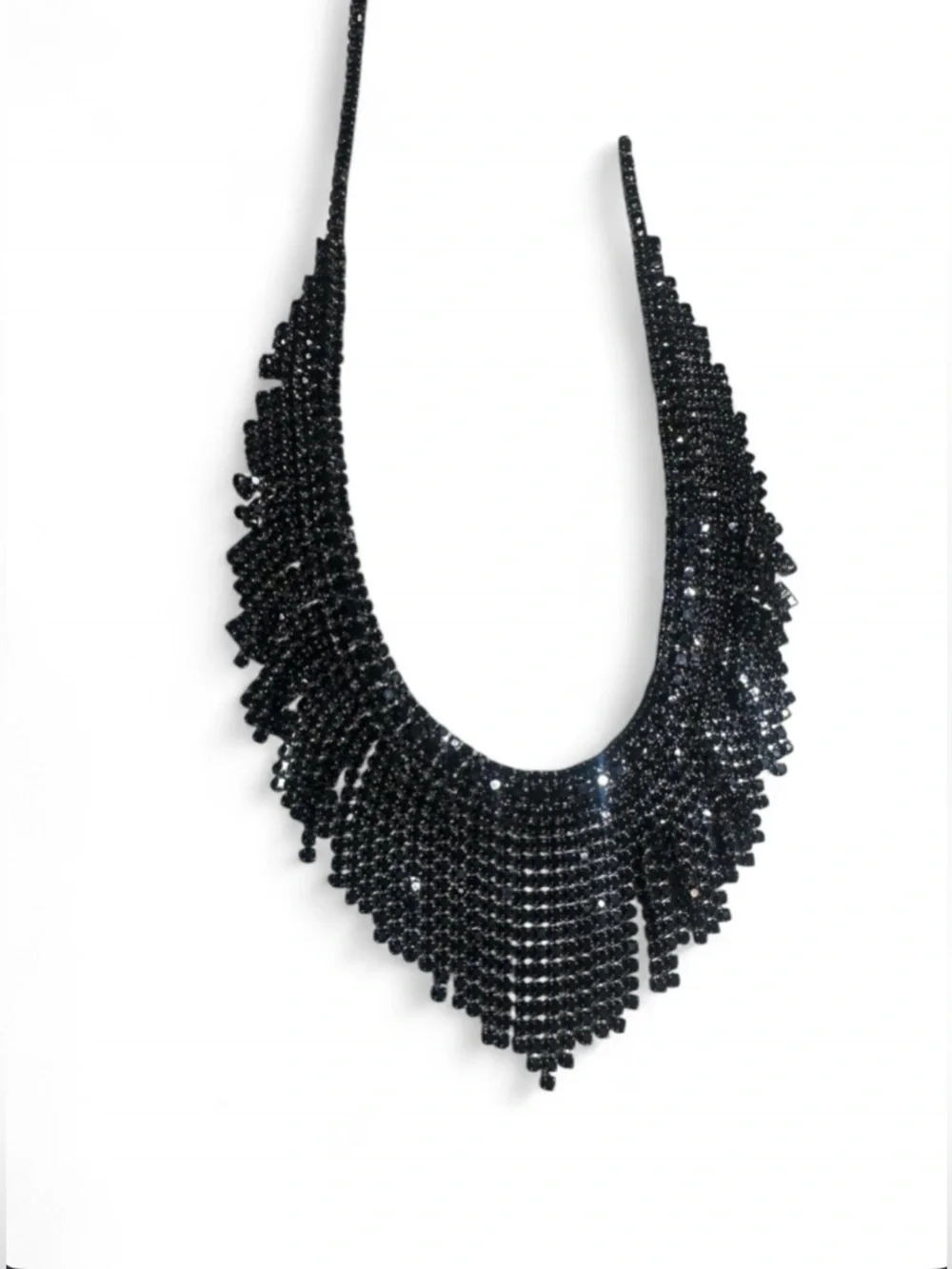 Black Beaded Fringe Statement Necklace