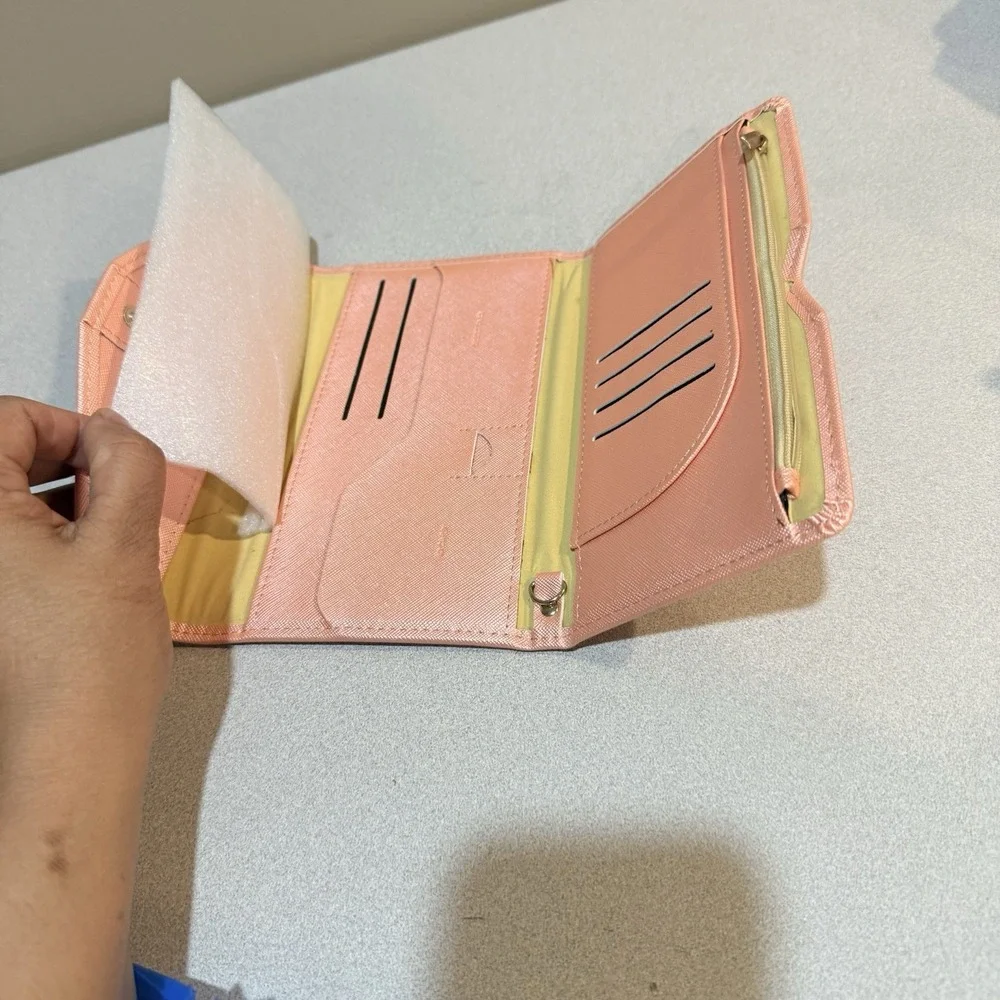 ID Card Holder Three‎ Fold Multi-function Travel Passport Cover wallet(Pink)