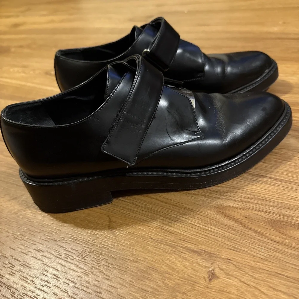 Vince Wren Woman's Black Leather Oxford Monk Strap Shoes 9M Made In Italy (read)