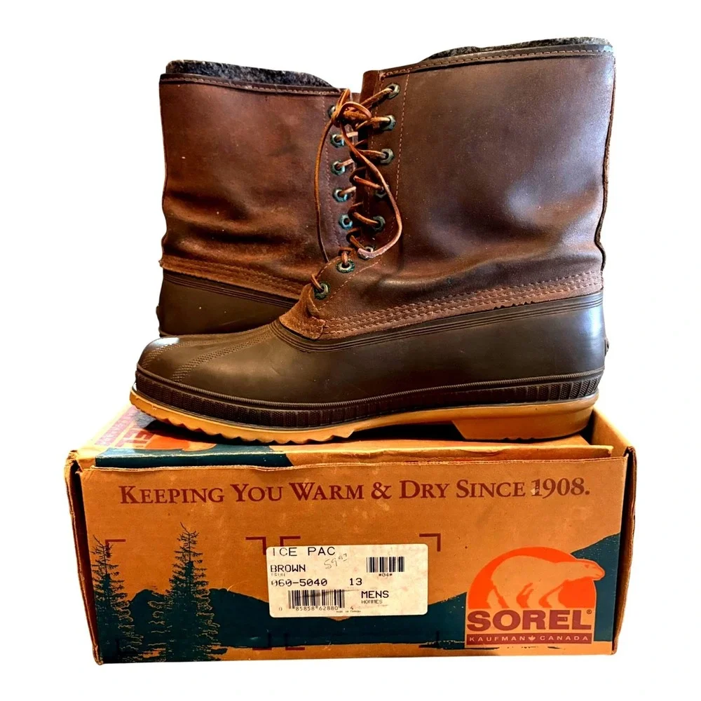 Sorel Mens Ice Pac Brown Insulated Winter Duck‎ Boots 13 Made in Canada Outdoors