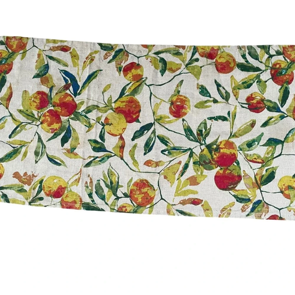 World Market Table Runner 100% Linen Green Orange Fruit Peaches Vibrant 16 x‎ 90
