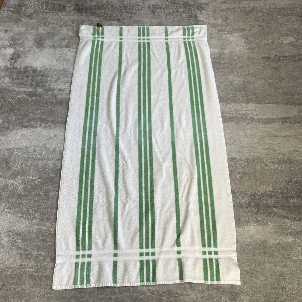 Vintage Ralph Lauren Home Beach Towel 34” X 64” USA Striped Cotton Green White
