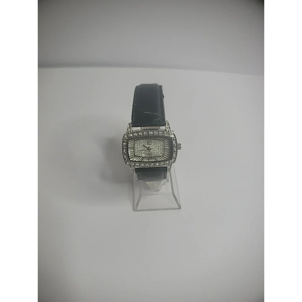 Vintage NY&CO Wristwatch Watch Silver Tone Sparkle Black Band Jewelry