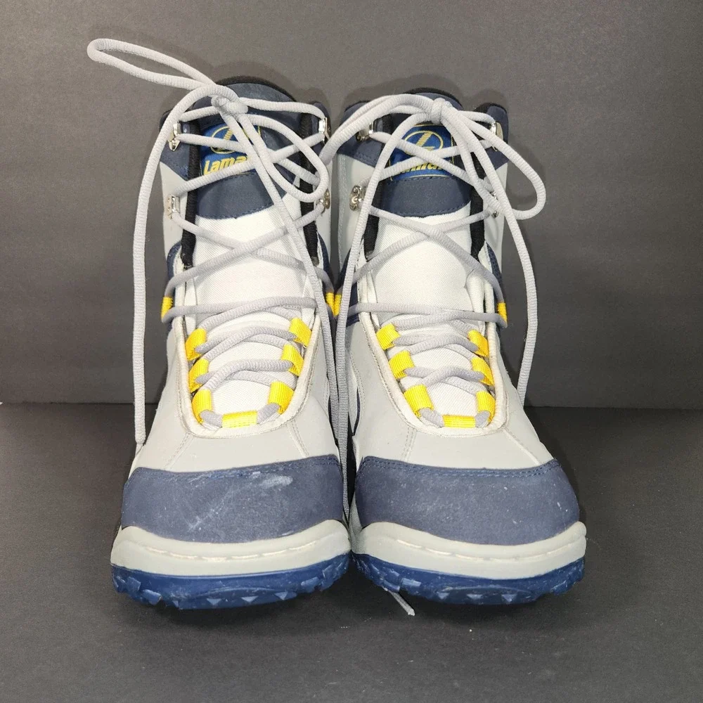 LAMAR Delta Snowboard Boots Mens Size 12 Grey Blue Yellow Linerless Winter Sport