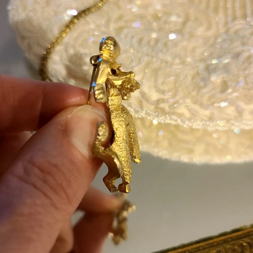 Vintage PELL Rhinestone Gold Poodle Dog Pin Brooch