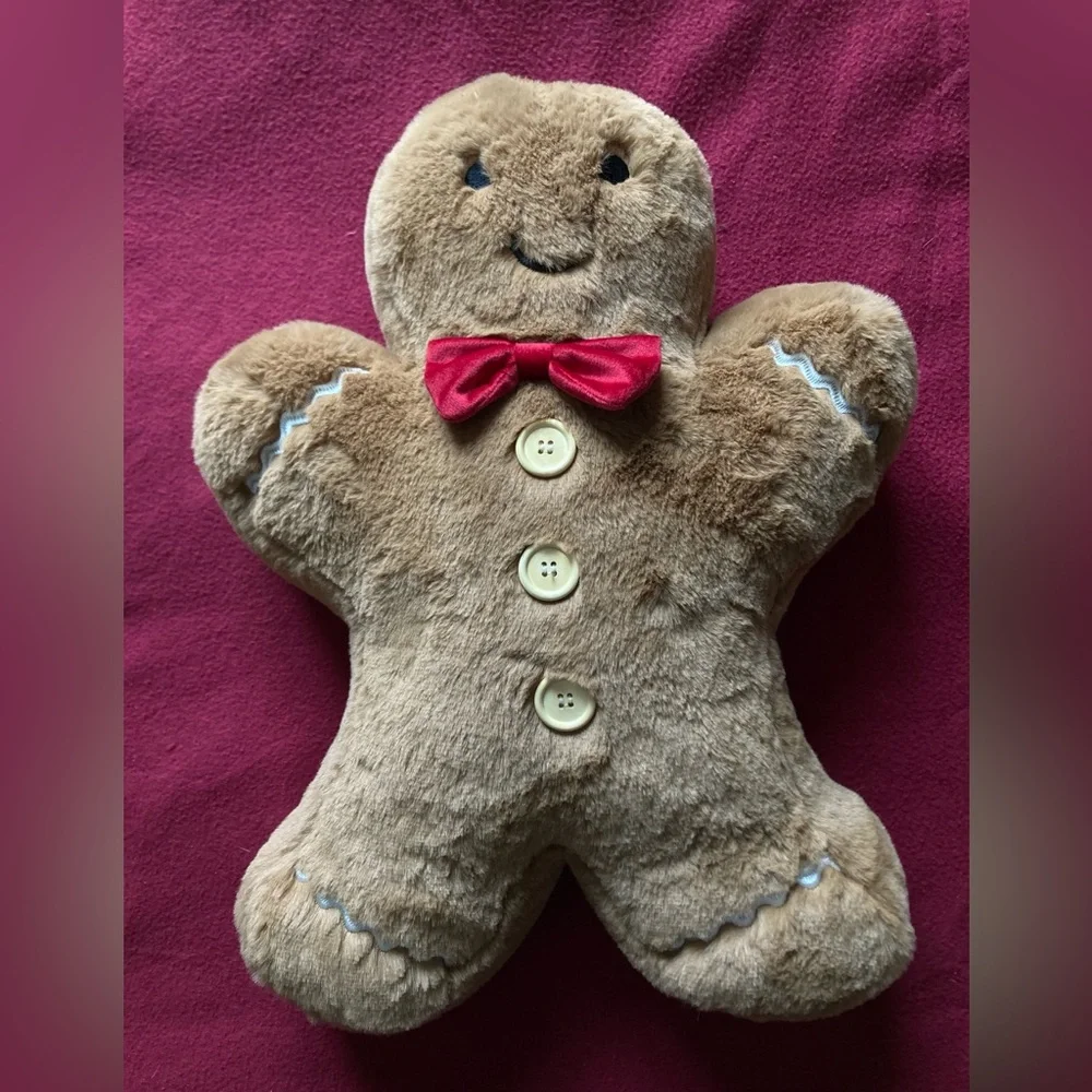 Martha Stewart Gingerbread Boy Bowtie Brown Plush Pillow 17”