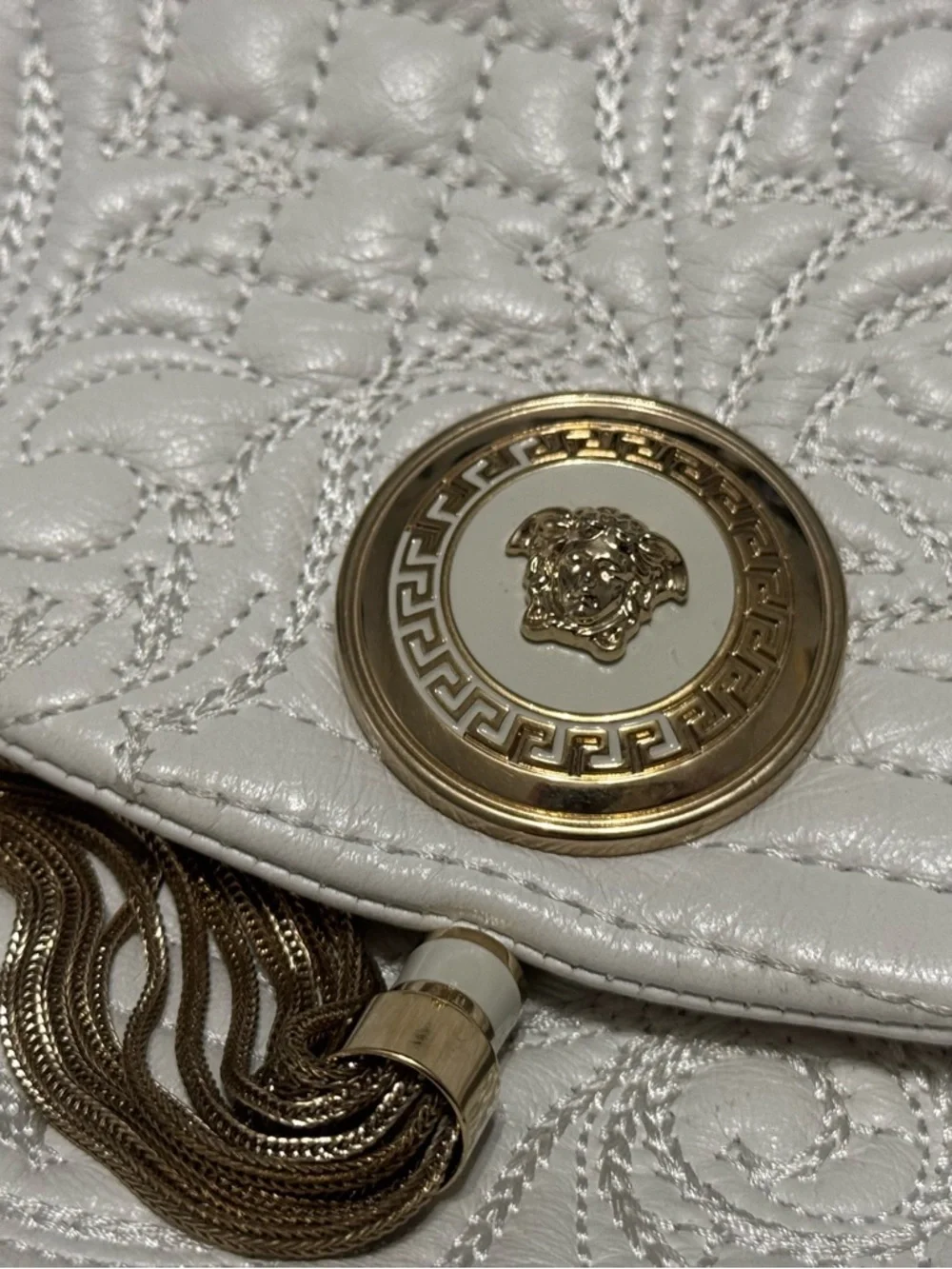 Versace White Vanitas Barocco Quilted Leather Demetra Top Handle Bag with COA