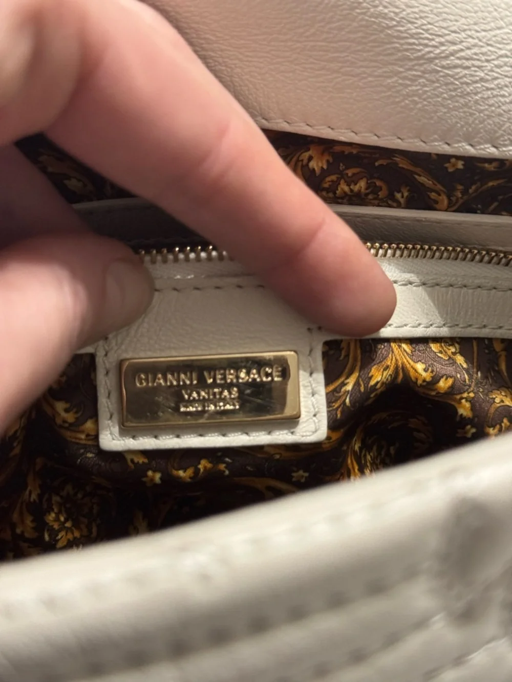 Versace White Vanitas Barocco Quilted Leather Demetra Top Handle Bag with COA