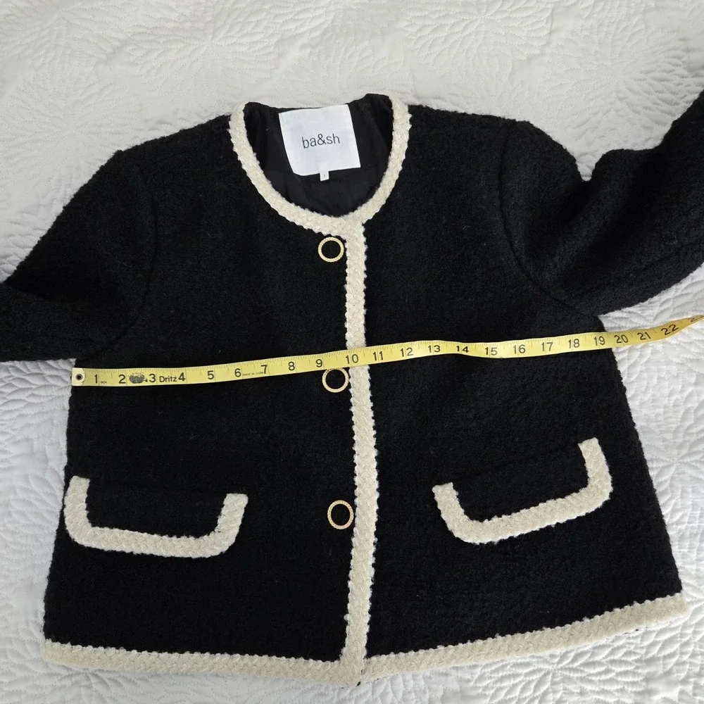 Ba&sh Lady Jacket Black Boucle Contrast Trim Gold Button Cropped Blazer Size 1