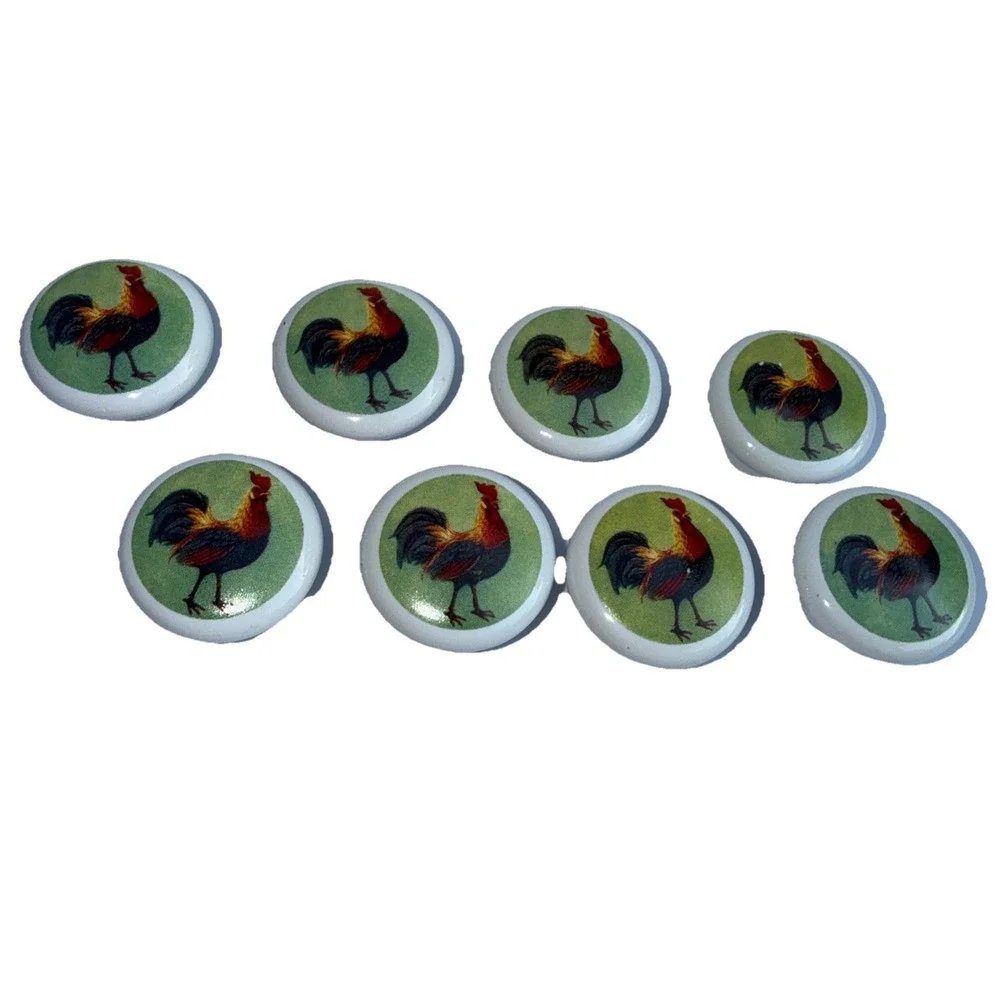 Vtg Set Of 8 Rooster Ceramic Cabinet Knobs 1