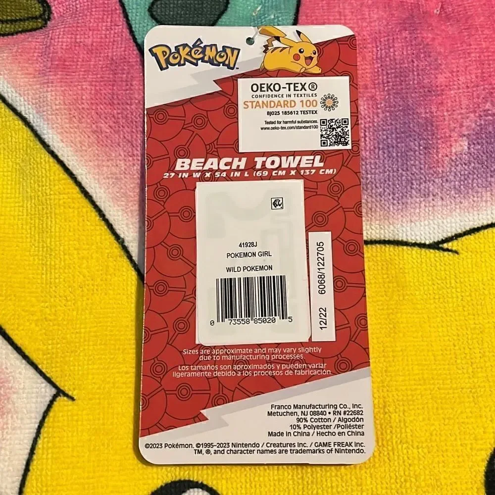 Pokemon Starters Beach Towel Pink Purple 27 x 54 In  90% Cotton