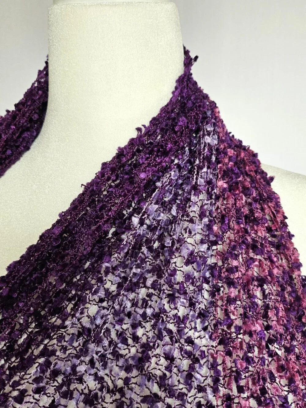 Fashion Scarf | Textured Fringe Knit | Purple Pink Ombre | One Size