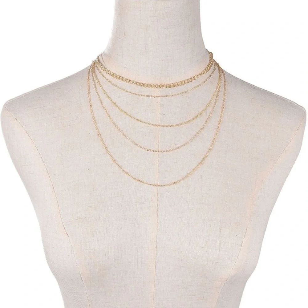 *ANGELICA* Gold Layered Fashion Chain Necklace