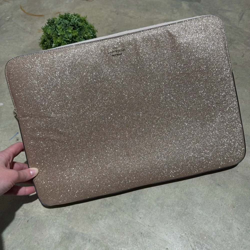 Kate Spade Rose Gold Glitter Sparkle Zipper Laptop Case Bag Holiday Festive Glam