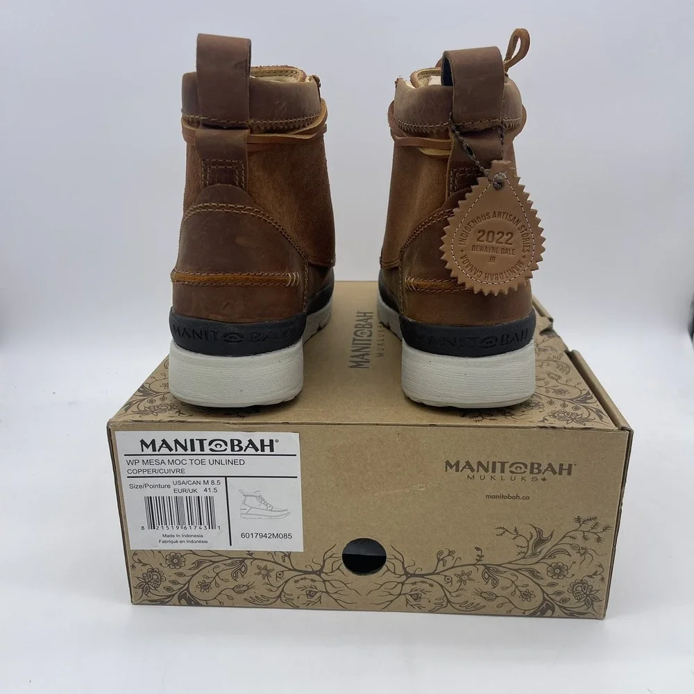 New Men's Manitobah Mukluks Mesa Moc Toe Waterproof Leather Boot‎ Oak/Chene, 10