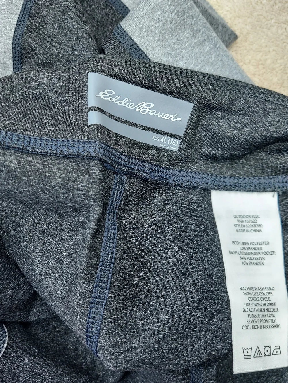 Eddie Bauer Kids' Two Toned Gray Activewear Trail Leggings Girls Size XL Sporty