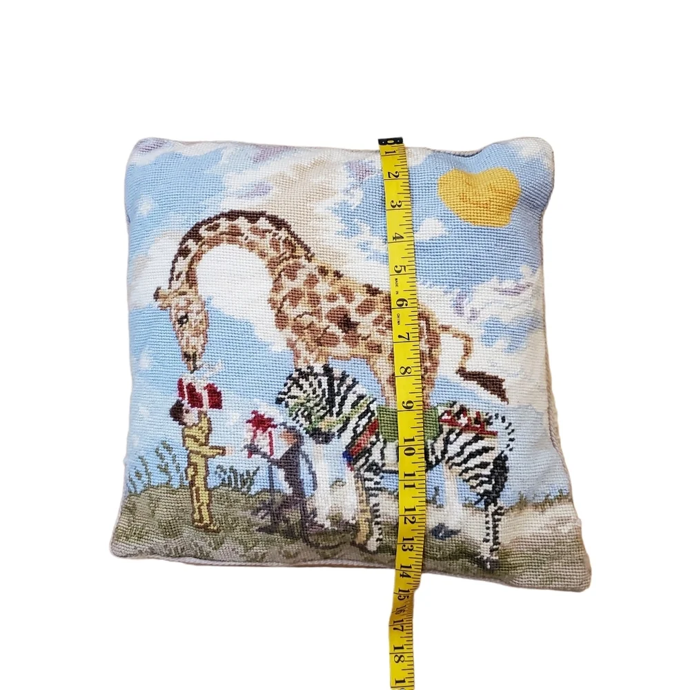 Katha Diddel Vintage Giraffe Zebra Scene Needlepoint Pillows Set Of‎ 2