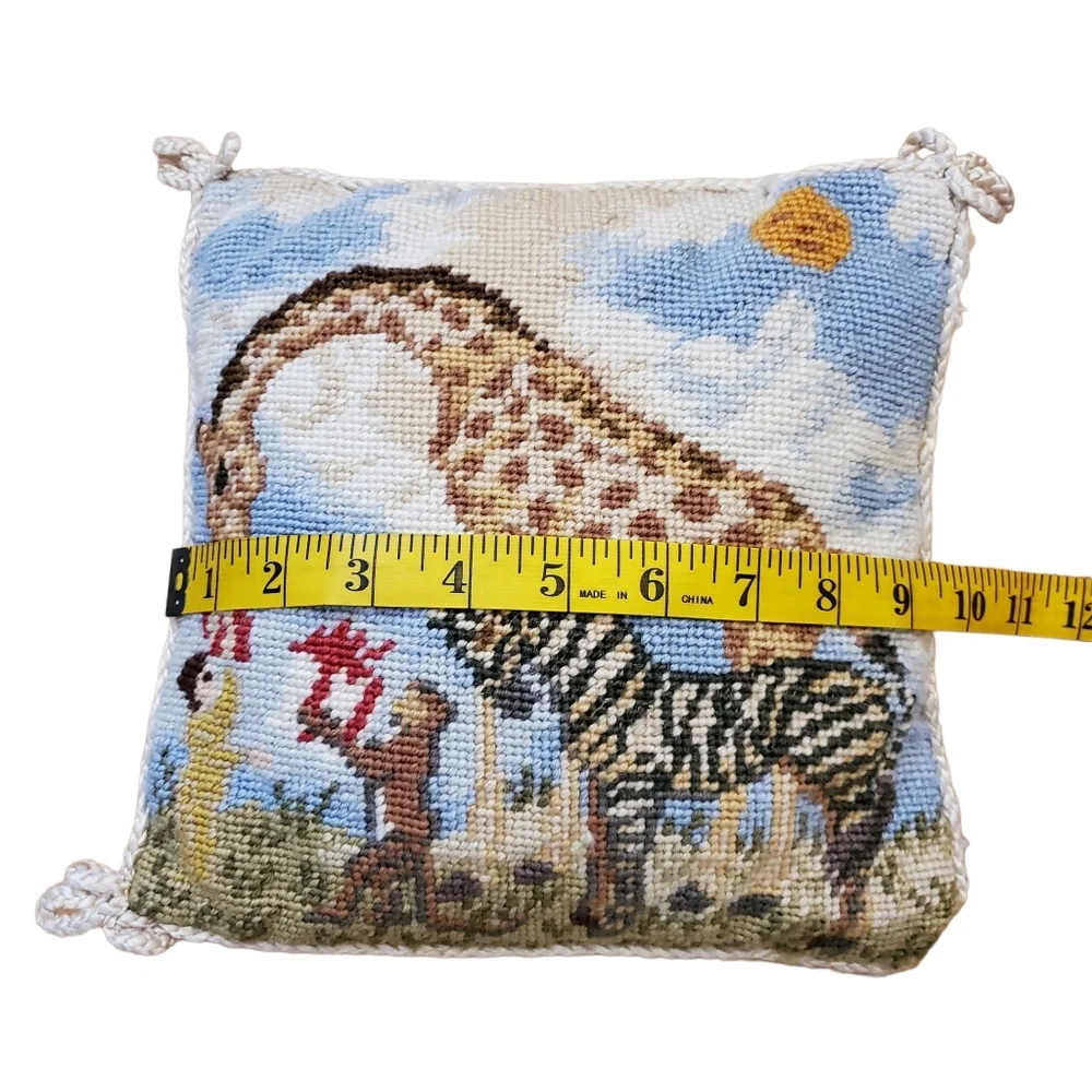 Katha Diddel Vintage Giraffe Zebra Scene Needlepoint Pillows Set Of‎ 2