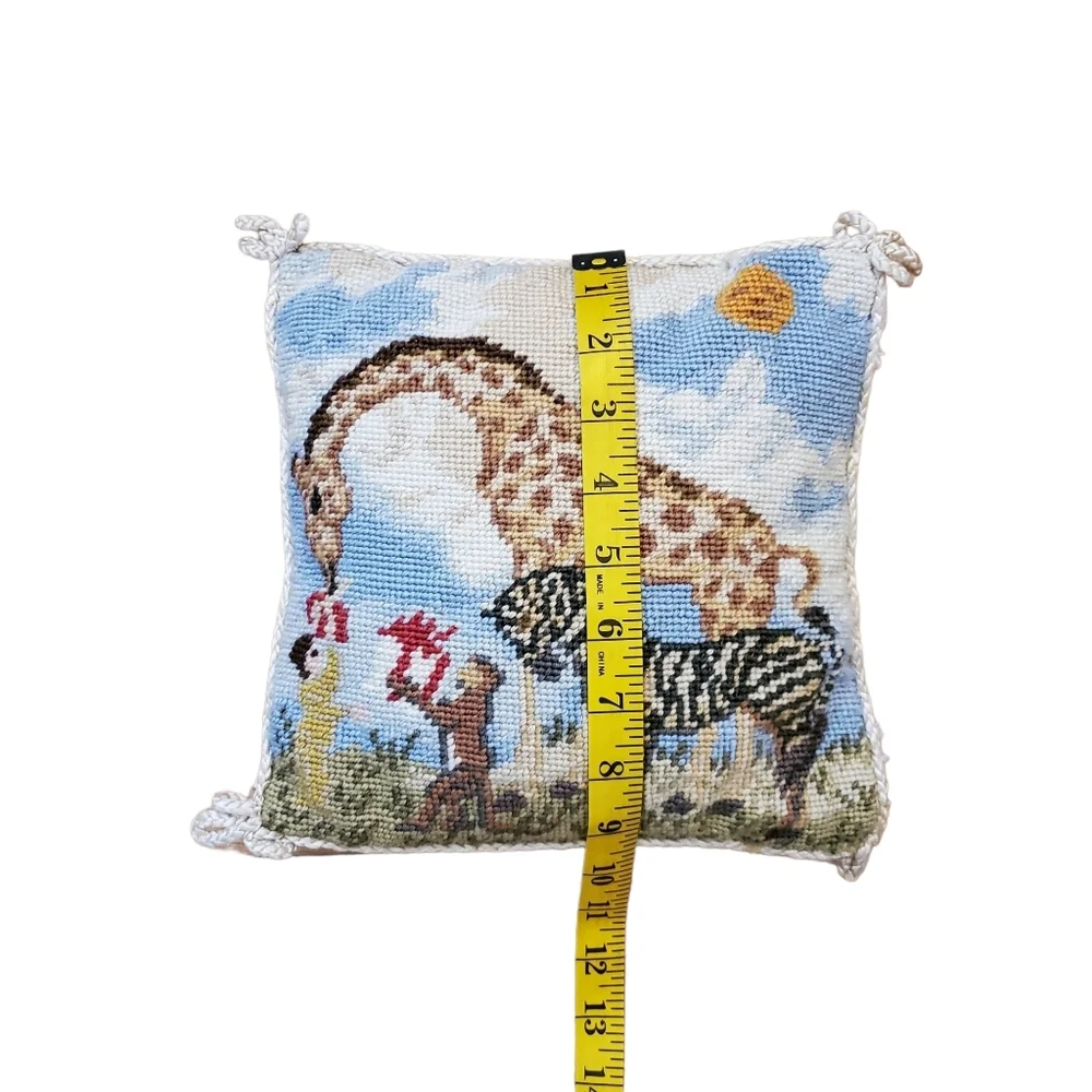 Katha Diddel Vintage Giraffe Zebra Scene Needlepoint Pillows Set Of‎ 2