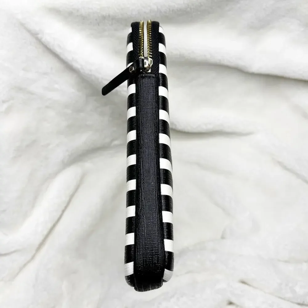 KATE SPADE New York Black & White Stripe Padded iPad Tablet Zip Case