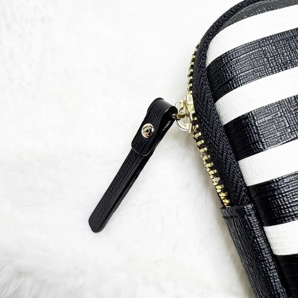 KATE SPADE New York Black & White Stripe Padded iPad Tablet Zip Case