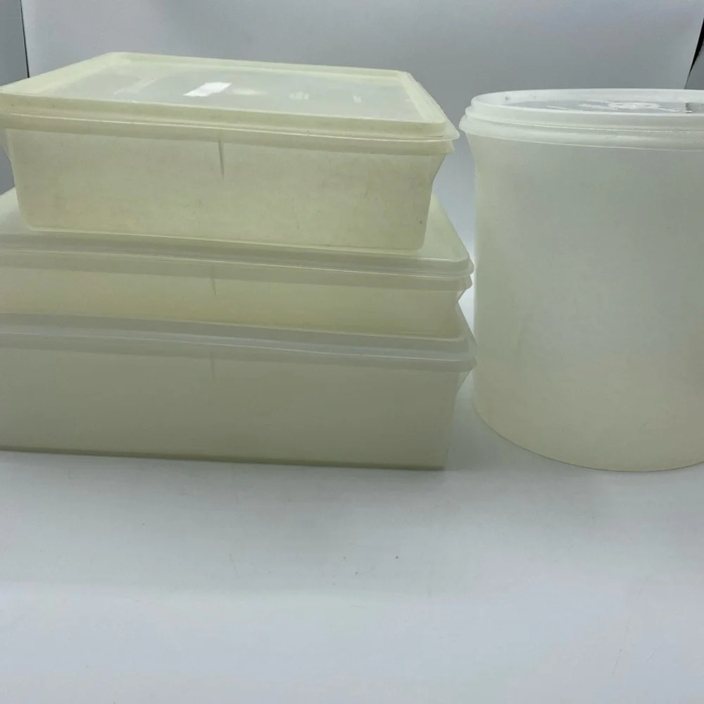 Vintage Tupperware Lot Tall Round Rectangle Containers Off Sheer WHITE 8 Piece