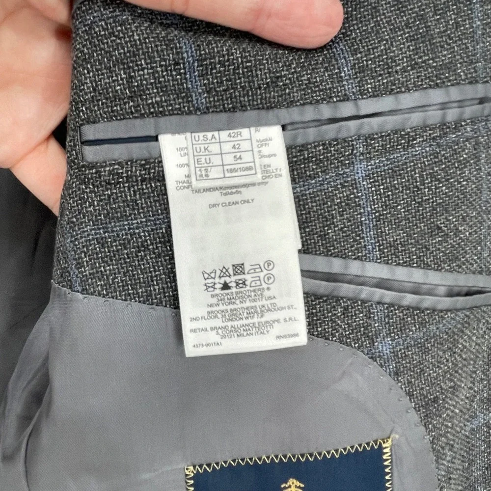 Brooks Brothers Fitzgerald‎ Reda Wool Gray Plaid Sport Coat Blazer 42R