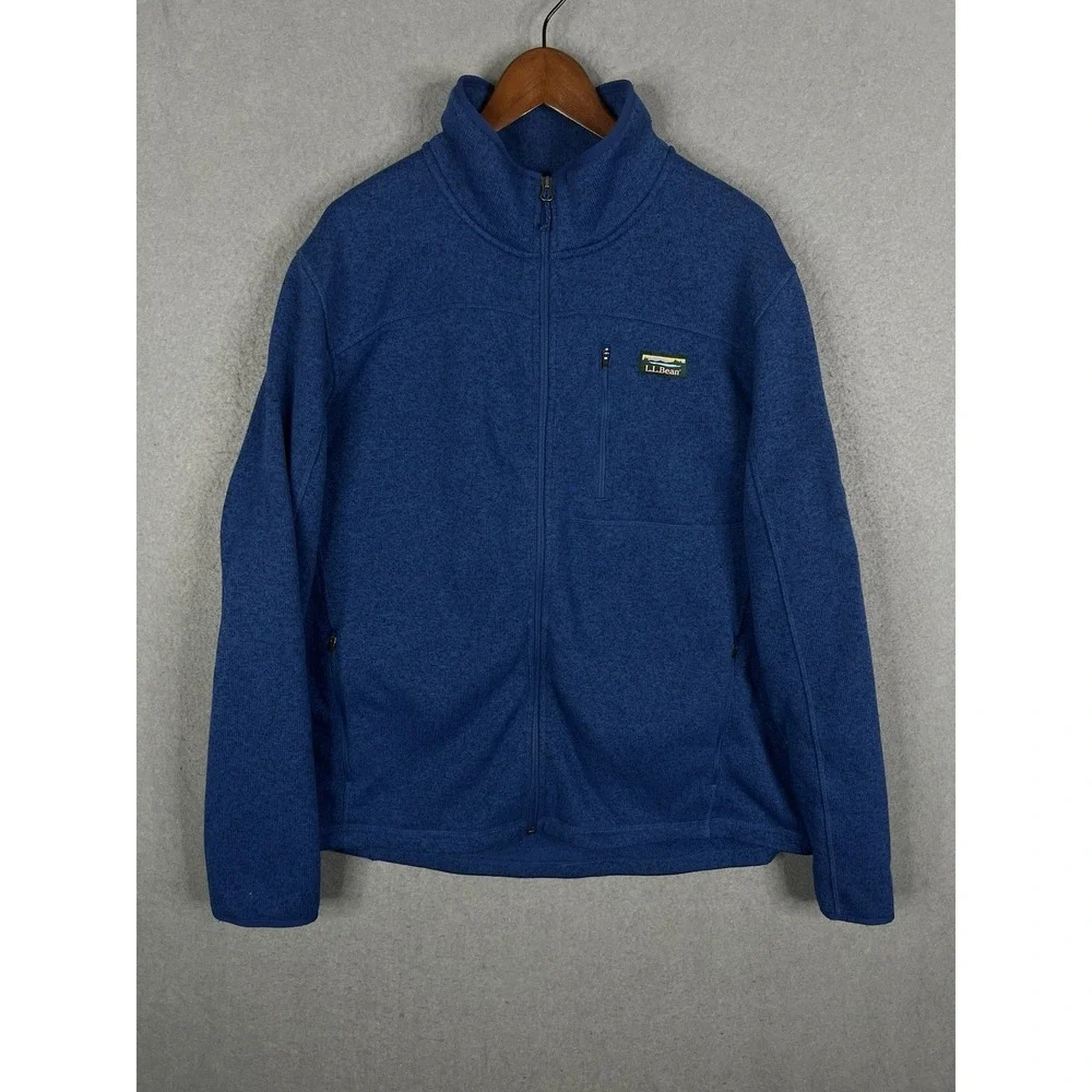 LL‎ Bean Sweater Mens XXL Blue Navy Fleece Jacket Full Zip Regular Fit 504938