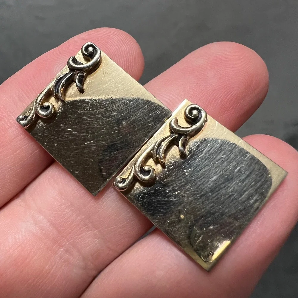 Vintage Swank Gold Tone Square‎ Cufflinks Scroll Design Detail Mid Century