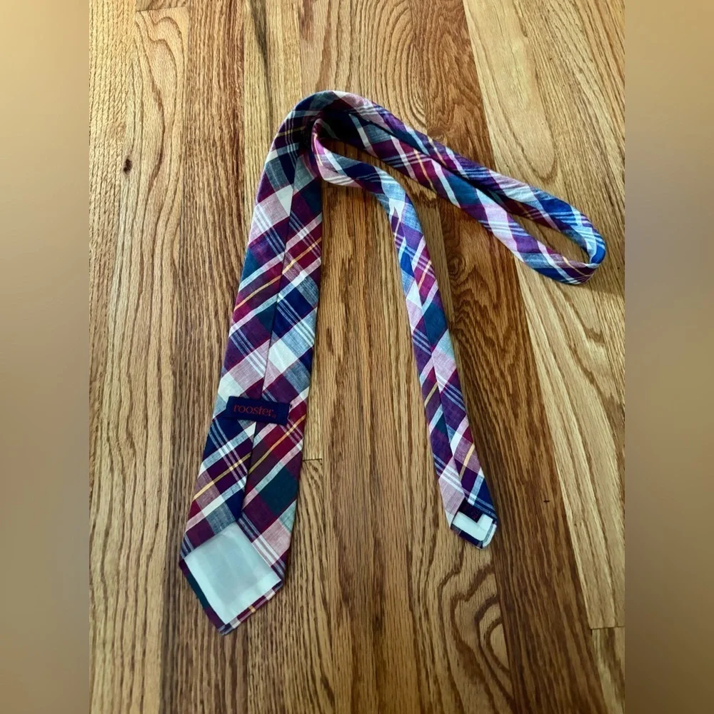 Vintage Rooster Tie Plaid Madras Preppy Ivy 80s