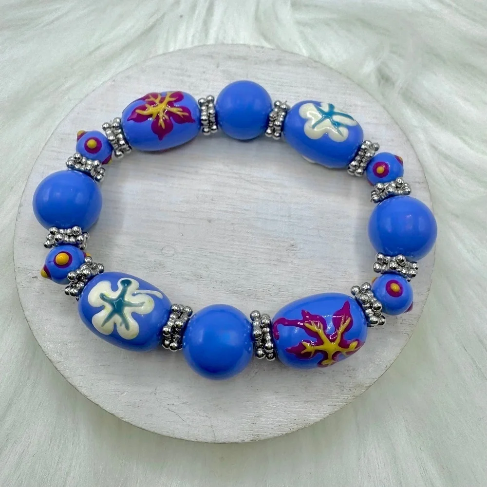 Large Beads Floral Design Beaded Beach Bracelet