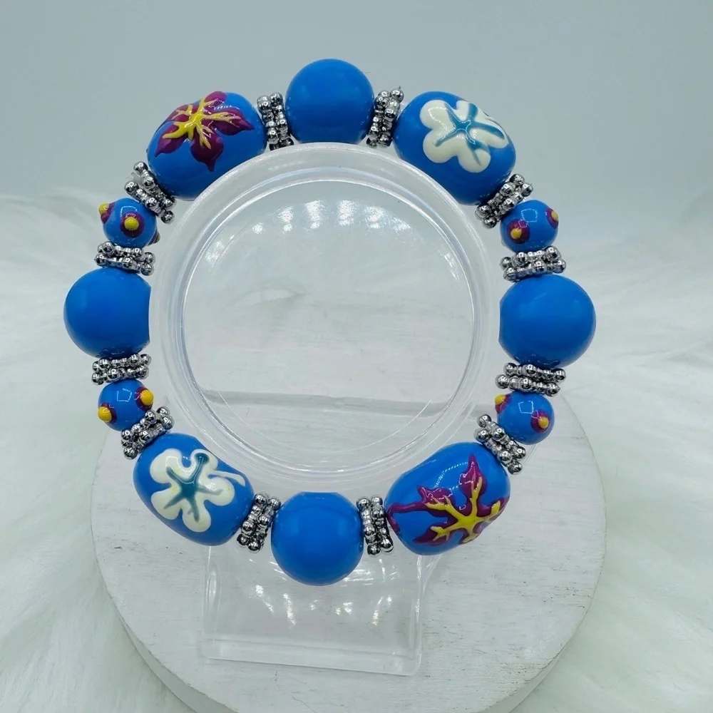 Large Beads Floral Design Beaded Beach Bracelet
