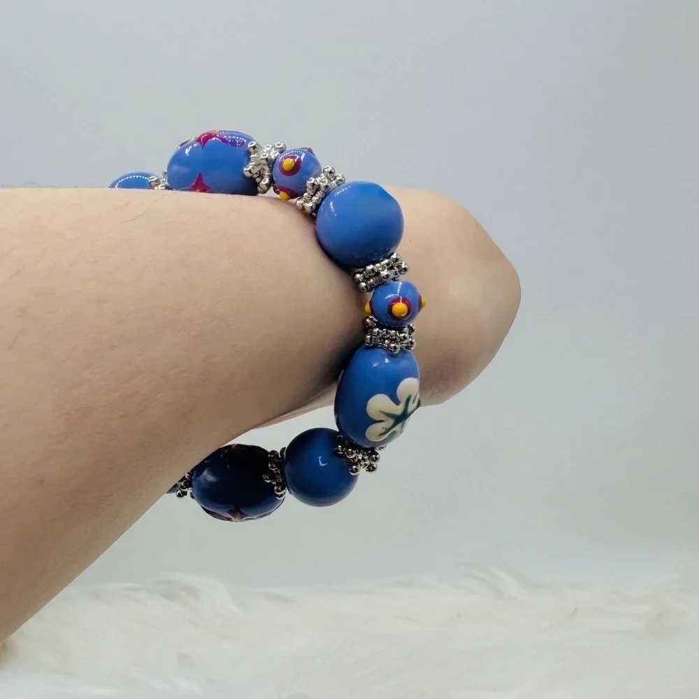 Large Beads Floral Design Beaded Beach Bracelet