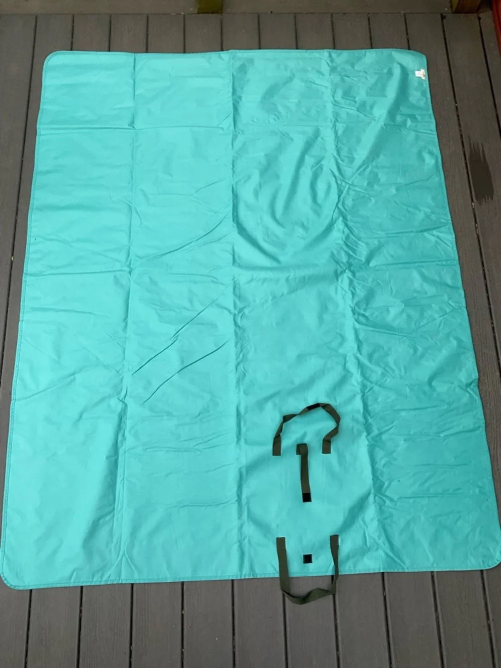 NATURAL LIFE Water Resistant Picnic Blanket 57”x72”Navy Floral w/Teal Border