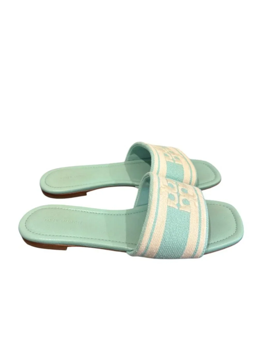 Tory Burch Teal Turquoise Jacquard Sandals Slides 7.5