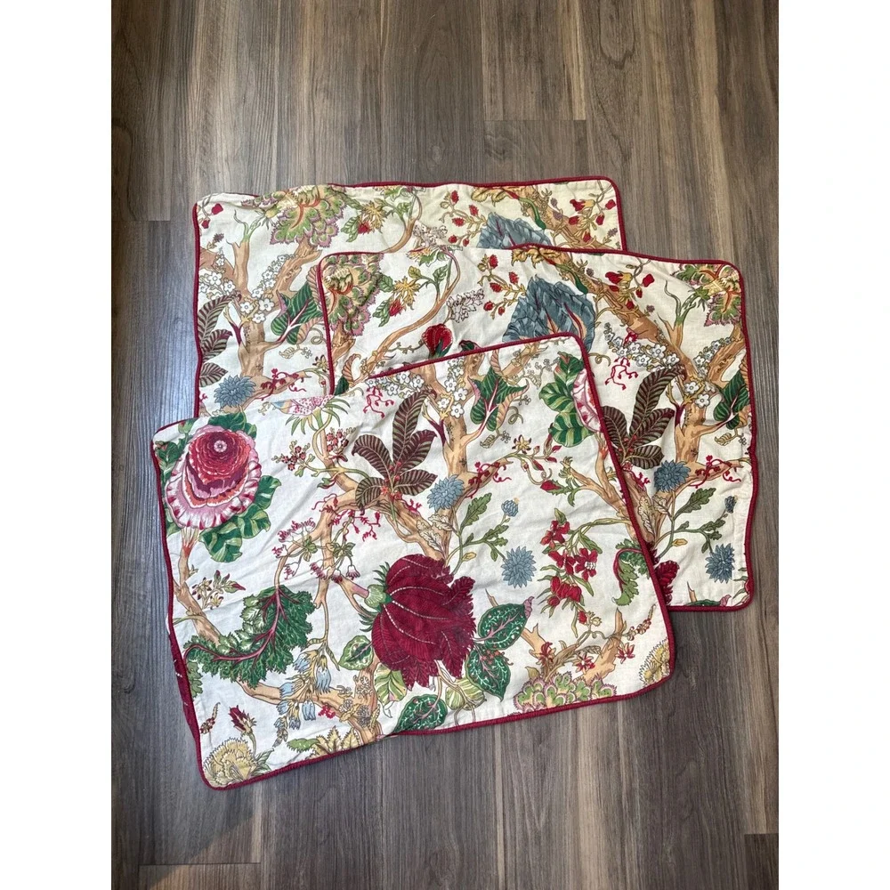 Pottery Barn Wells Palampore Pillow Shams Lot of 3 Cotton Linen Floral Jacobean