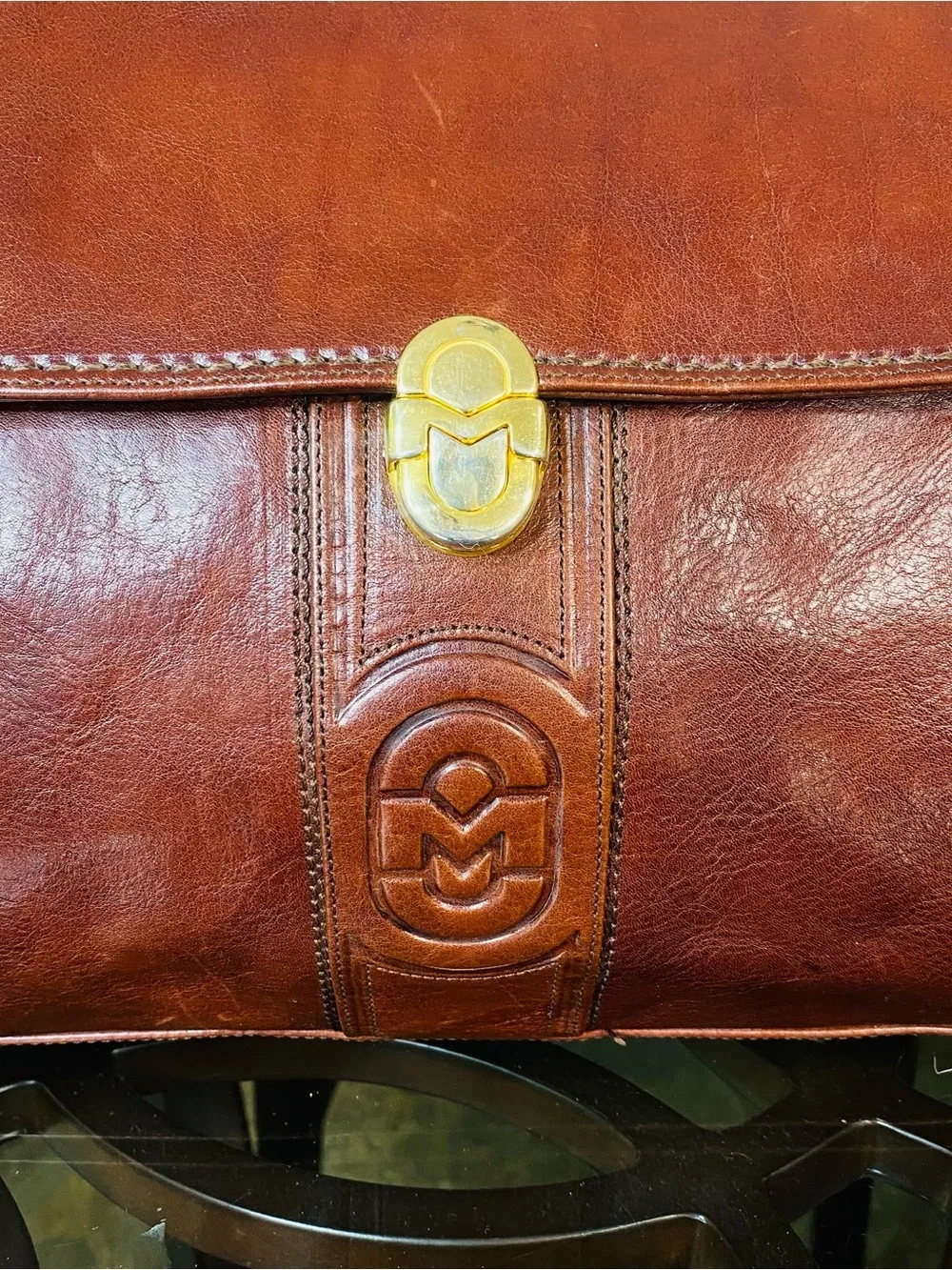 Vintage Marino Orlandi Brown Leather Satchel Bag - Made in Italy - Gold Hardware