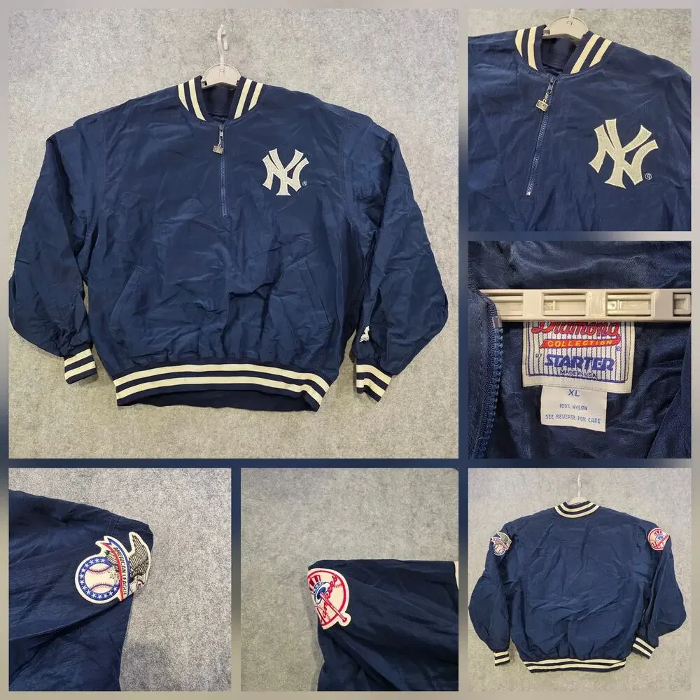 Vintage New York‎ Yankees Jacket Mens XL Blue MLB Baseball Starter Pullover 90s