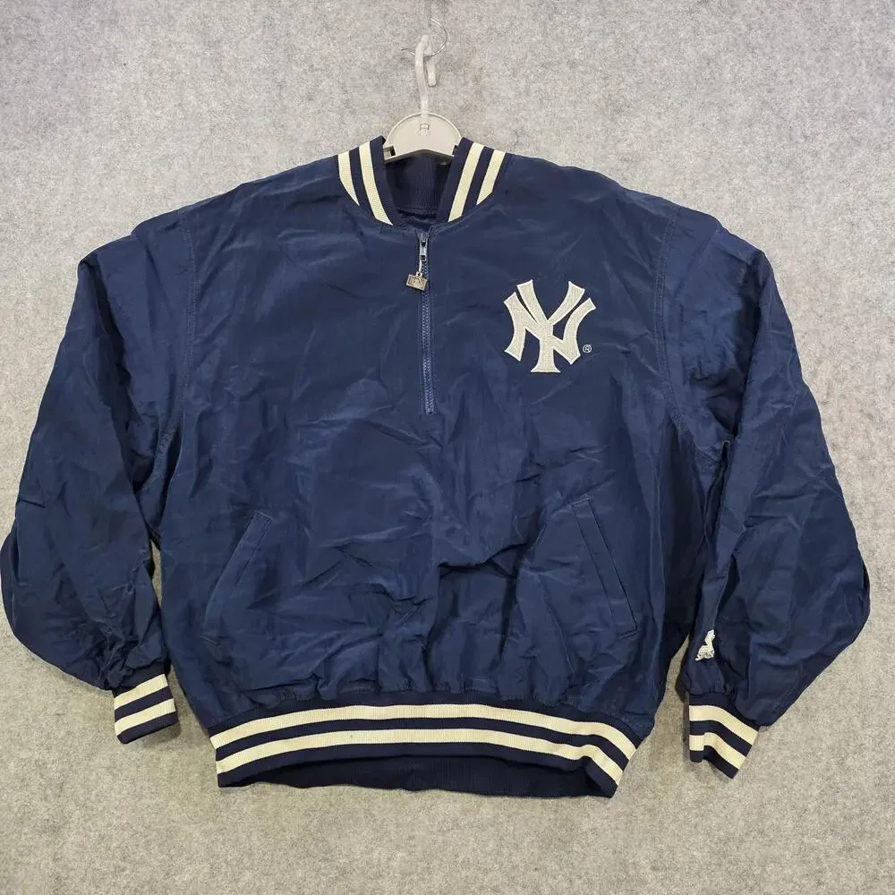 Vintage New York‎ Yankees Jacket Mens XL Blue MLB Baseball Starter Pullover 90s