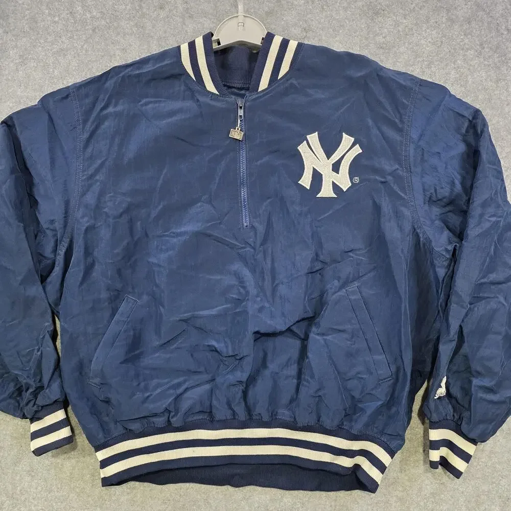Vintage New York‎ Yankees Jacket Mens XL Blue MLB Baseball Starter Pullover 90s