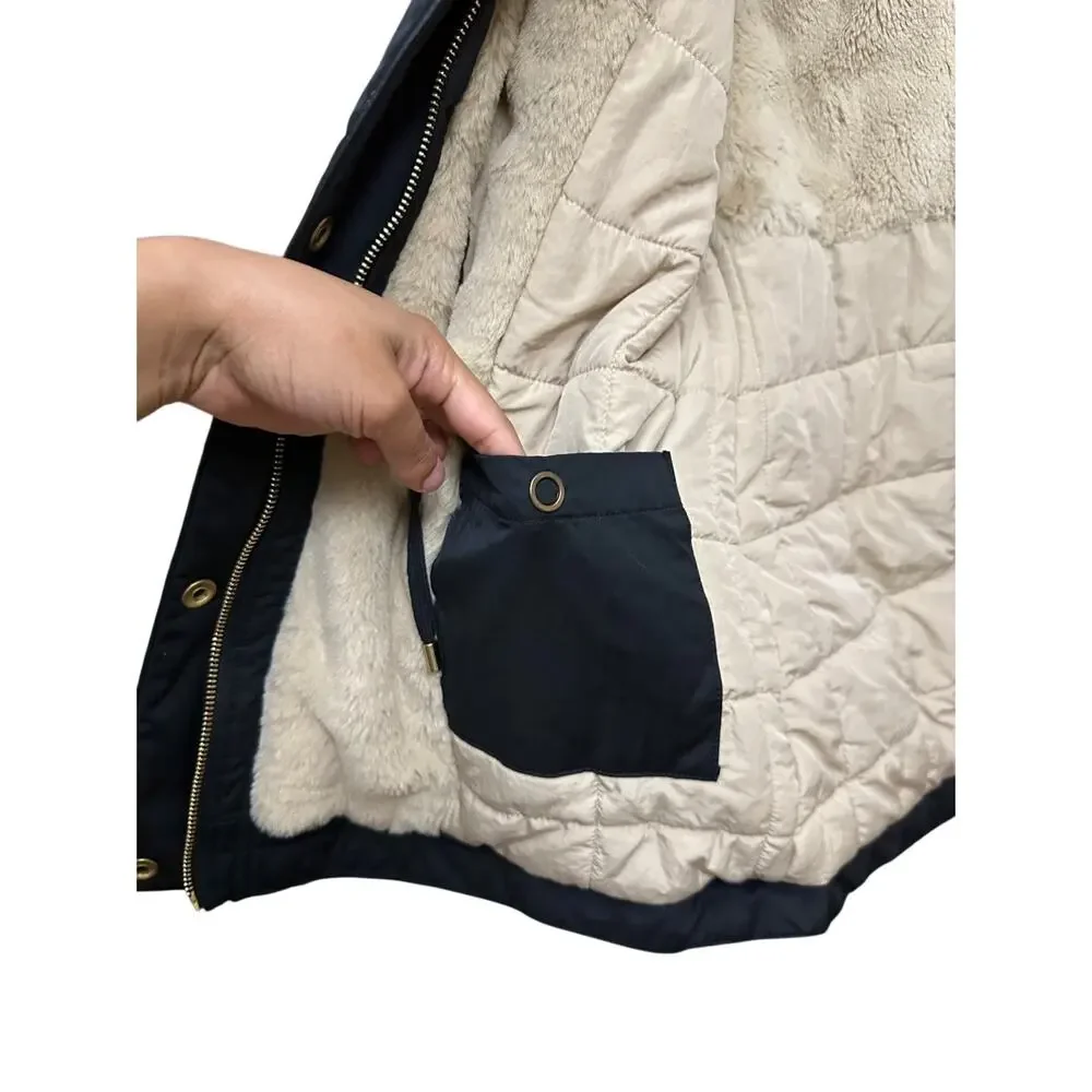 Zara Trafaluc Parka‎ Coat Black Faux Fur Size Small 3427/225/800 Winter