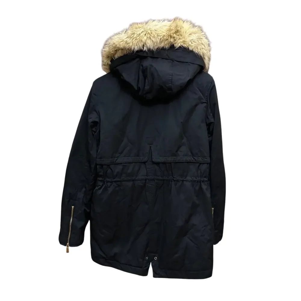 Zara Trafaluc Parka‎ Coat Black Faux Fur Size Small 3427/225/800 Winter
