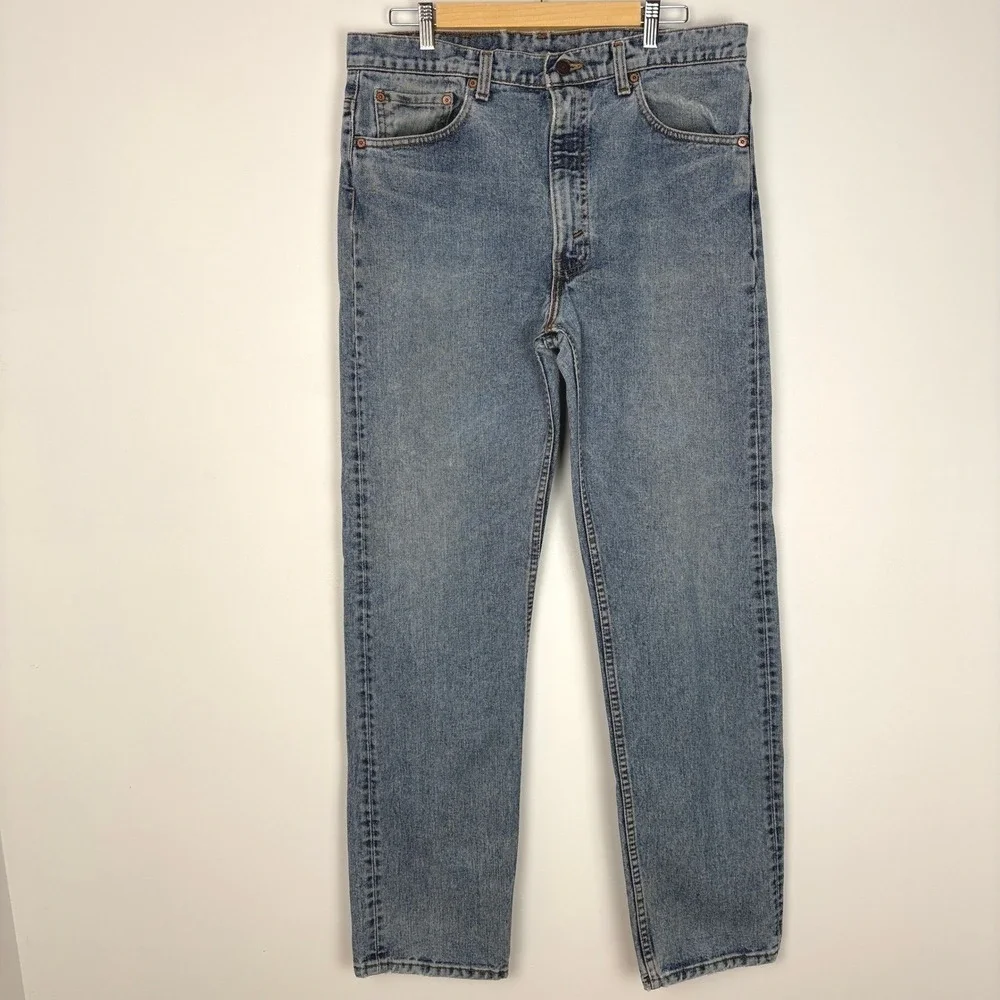 Vintage Levis Men Red Tab 505 Jeans 38X34 Blue Light Wash High Rise Straight Leg