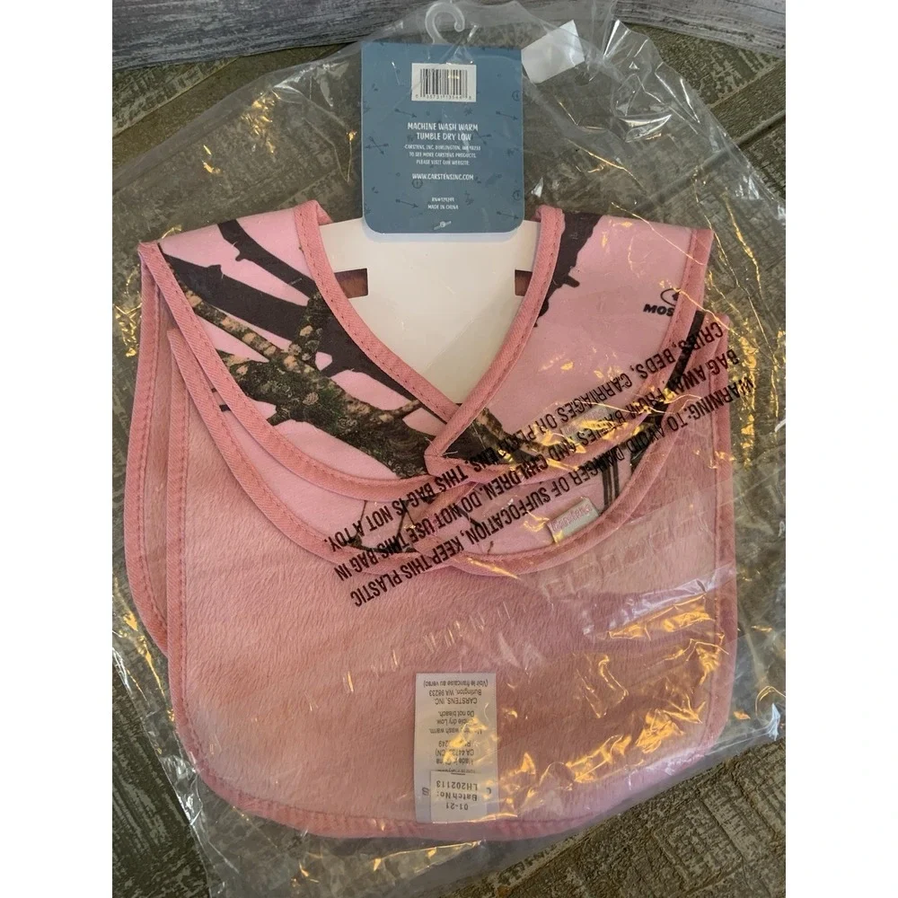 Carstens Mossy Oak Kids Pink Camo Super Soft Baby Bibs 2-Pack NWT Hunters‎
