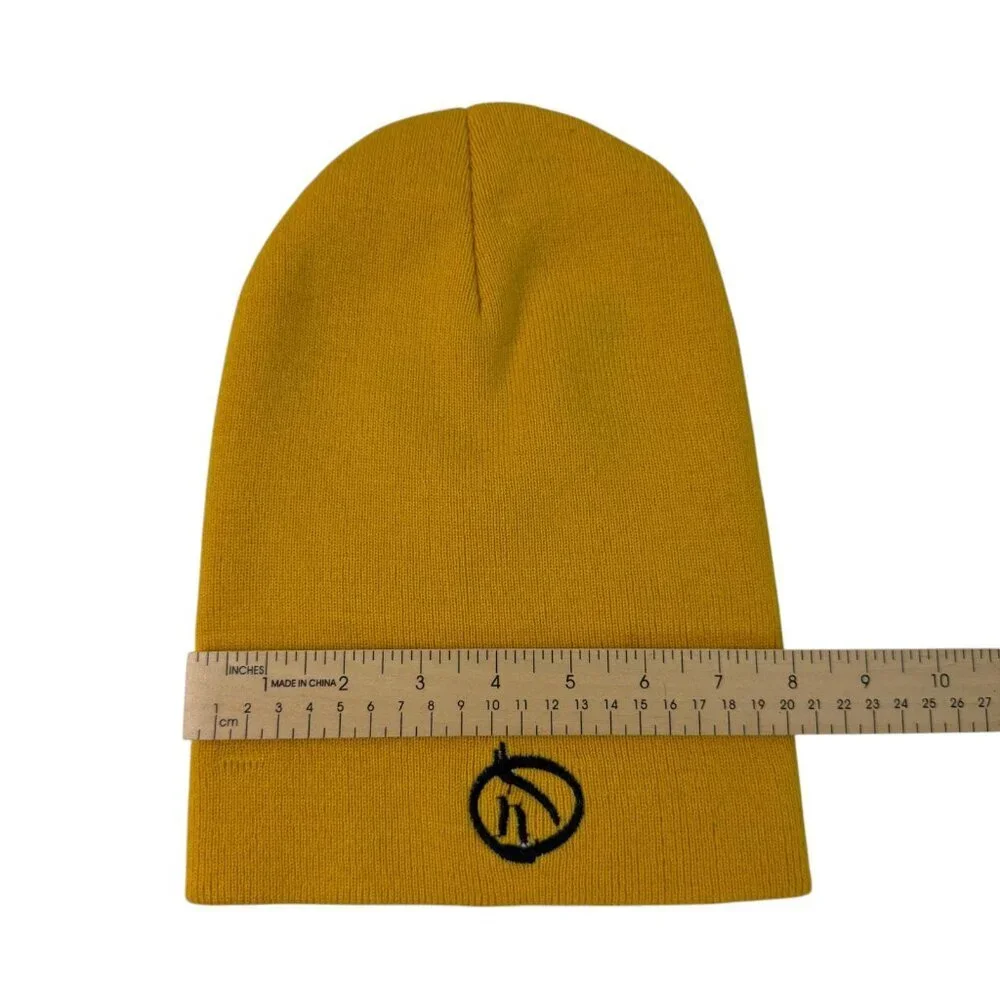 Yellow Knit Beanie with Smiley Face Embroidery – Unisex Adult