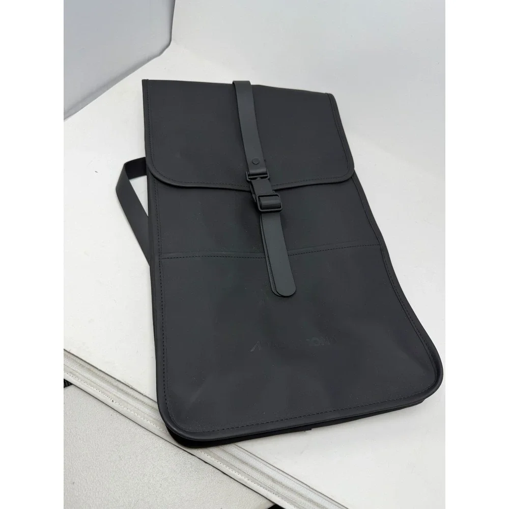 Rains Black Waterproof Laptop Backpack Matte Rucksack Macrobond Logo Minimalist